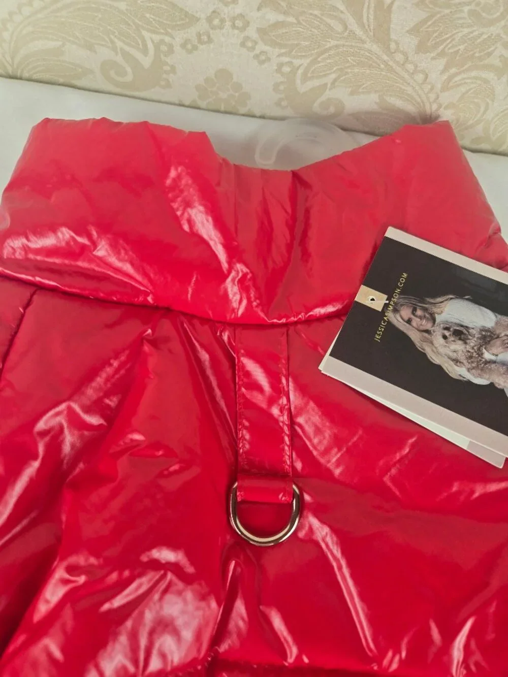 Jessica Simpson Size XL Red Puffer Dog Jacket Snap Closure D-Ring Leash Att NWT